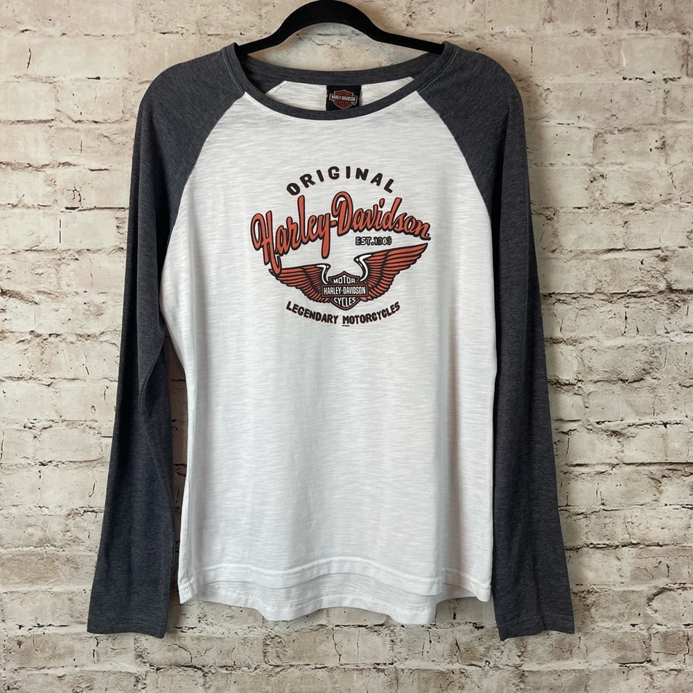 Harley Davidson Women's XL Long Sleeve Baseball T Tee Shirt Quaid Temecula CA